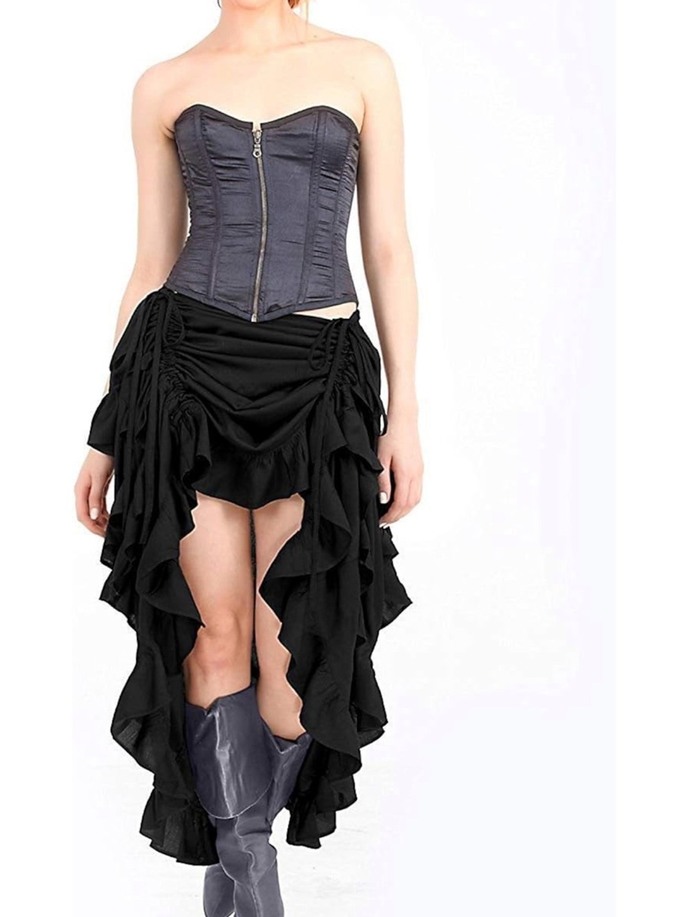 Steampunk Victorian Cosplay Costume Womens High-Low Show Girl Skirt Renaissance